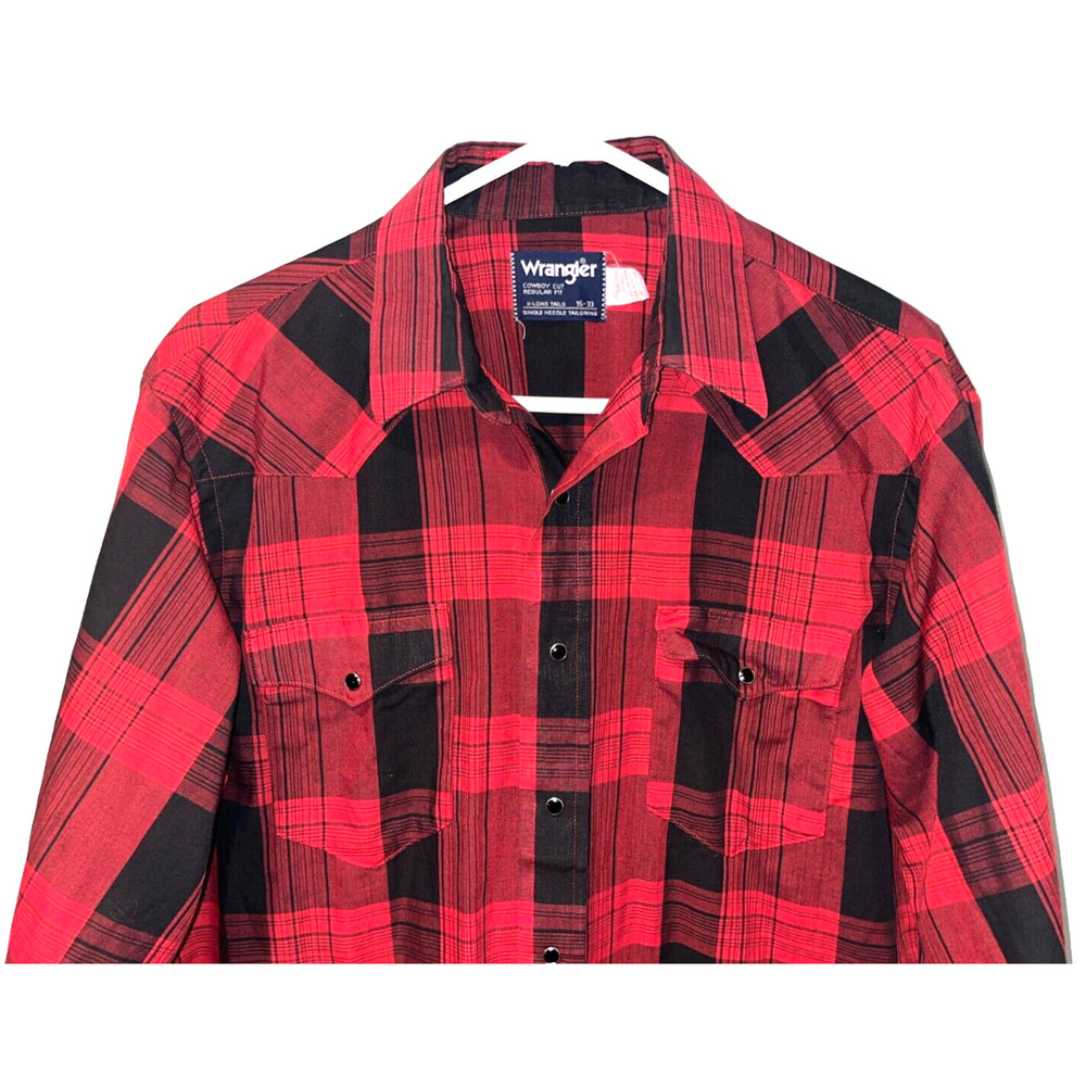 Wrangler Cowboy Cut Regular Fit X-Long Tail Shirt Rodeo 16-33 Buffalo Plaid VTG
